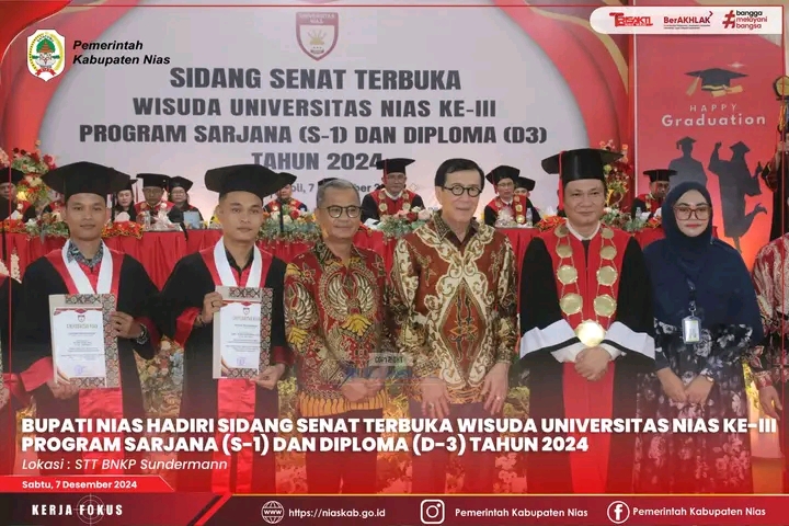 Bupati Nias Yaatulo Gulo, S.E., S.H., M.Si hadiri Sidang Senat Terbuka Wisuda Universitas Nias